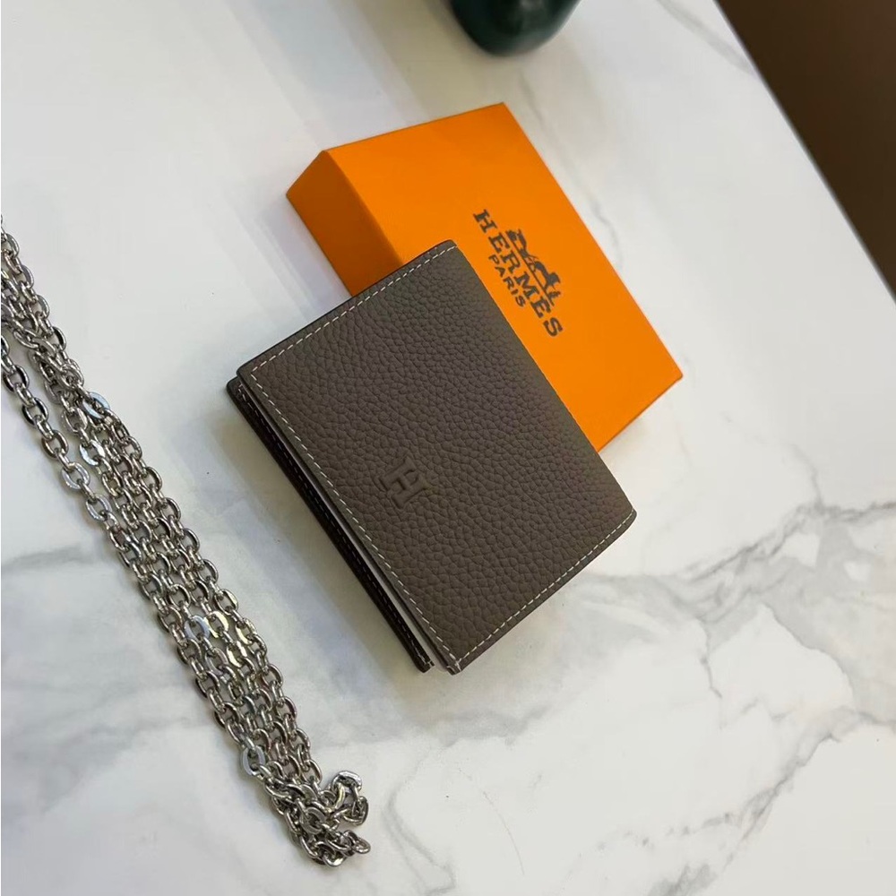Hermès Etoupe Togo Leather Bifold Compact Wallet Embossed H Logo